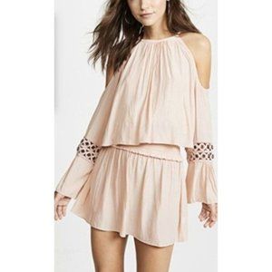 Ramy Brook New York Libby Mini Dress Size S Blush Pink Cold Shoulder Smocked